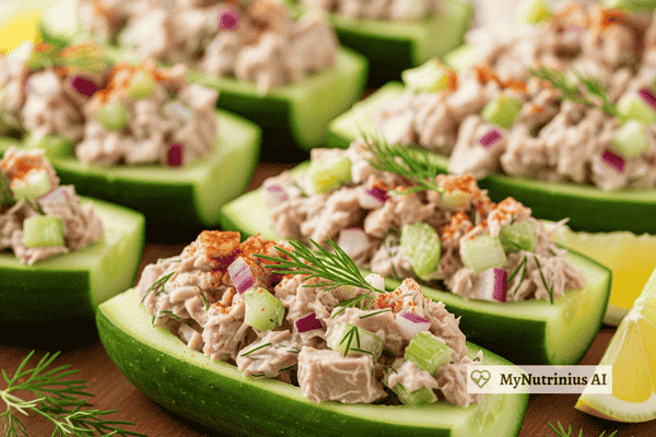 "No-Cook" Tuna Salad & Cucumber Boats